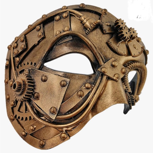 Vintage Steam Punk Cyborg Mask For Halloween Costume Party Gold NWT - Picture 3 of 6